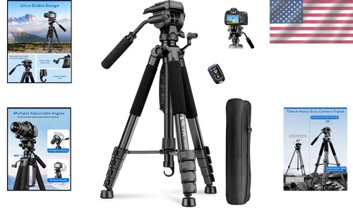 Professional 75-Inch Camera Tripod – Heavy Duty with Fluid Head & Remote Control - Picture 2 of 10