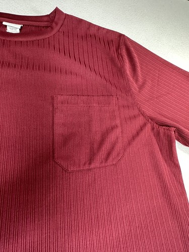Haband Mens T-shirt Burgundy Striped Crew Neck Short Sleeve Size XL - Picture 2 of 7