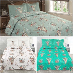 3 Colors Skull Skeleton Flower Quilt Rustic Western Bedspread