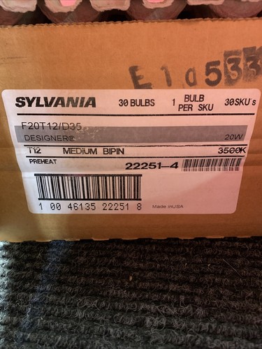 NEW BOX OF 30 GENUINE BULBS SYLVANIA F20T12/D35 20W 3500K 23" - Picture 5 of 5