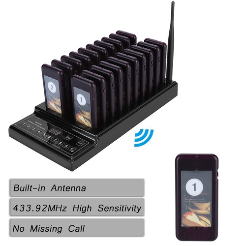 Wireless Restaurant 999CH Queuing Calling System:1*Transmitter+20*Coaster Pager - Photo 3/24