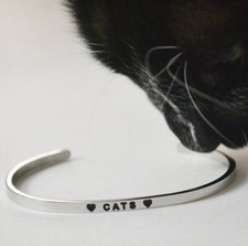 CATS Cuff Bracelet Stainless Steel Kitty Cat Kitten Engraved Bangle NEW