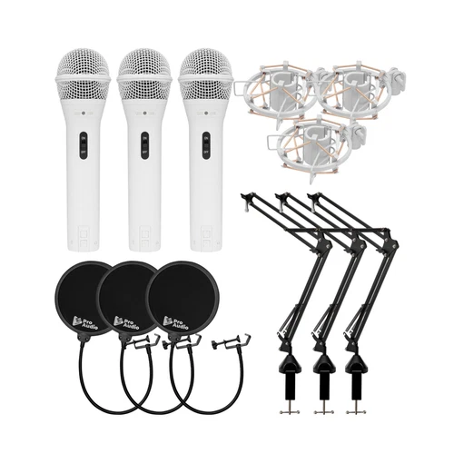 Samson Q2U Dynamic USB Mic with Shockmounts Boom Arms Pop Filters 3 pack