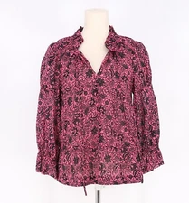 DEREK LAM 10 CROSBY Pink Black Floral Print Lightweight Cotton Blouse Size 4