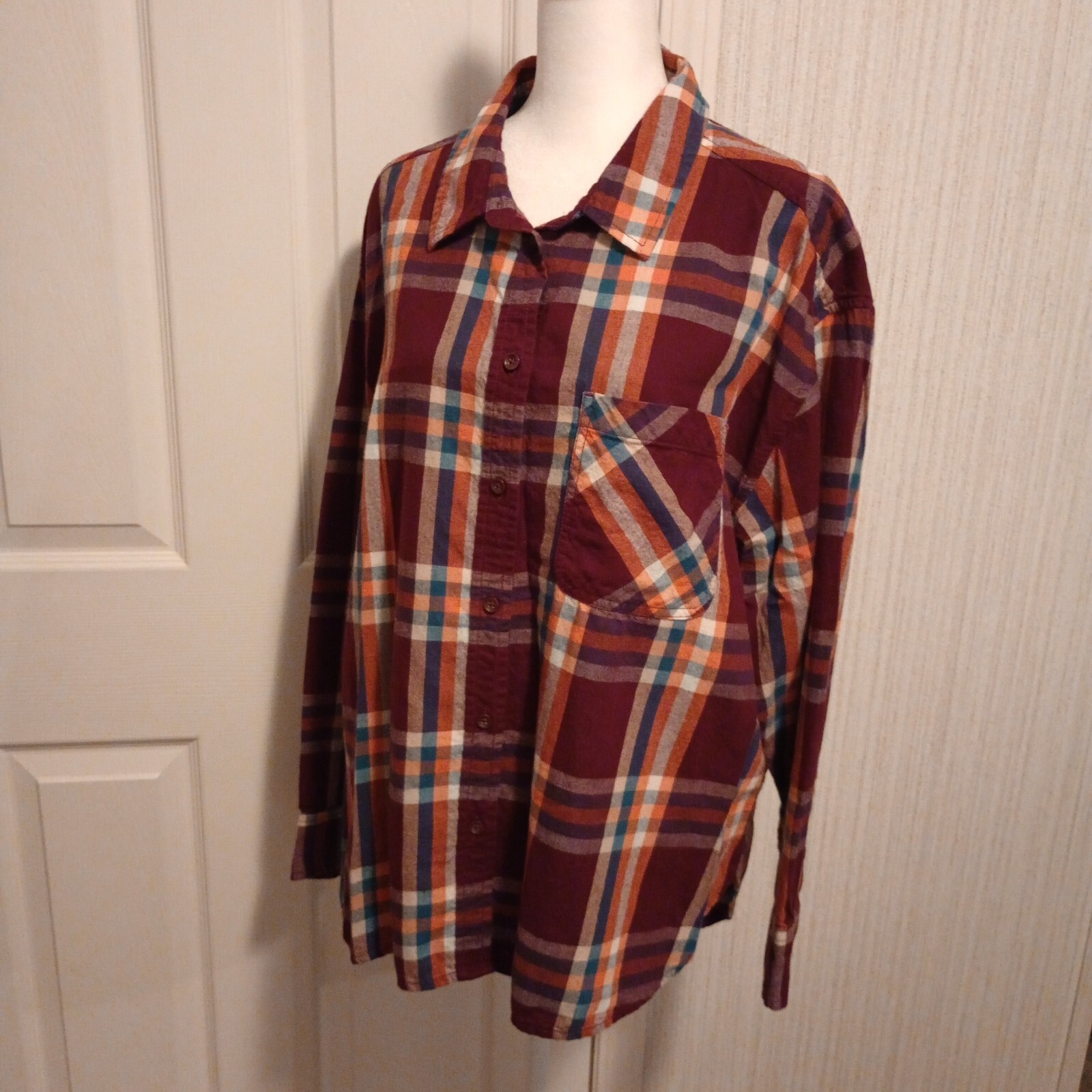 Women's Flannel Shirt Sz XL 1618 Time & Tru Multicolored Plaid Western