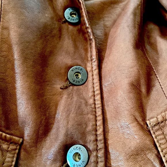 Vince Brown Leather Three Button Collared Jacket�… - image 6