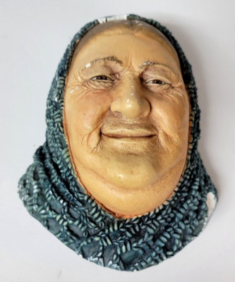 Vintage Bossons Fisherwoman Chalkware Head England Figurine Wall Babushka Lady