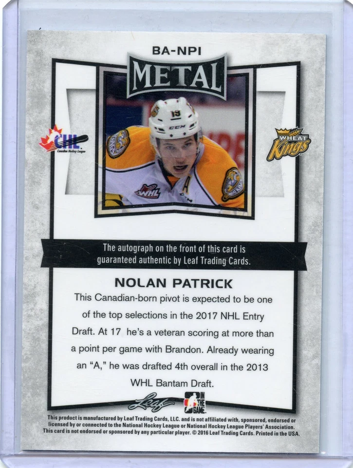 2015-16 Leaf Metal #BA-NP1 Nolan Patrick - Image 2 of 2