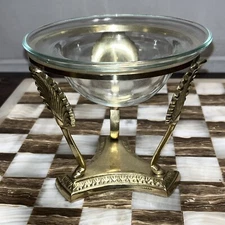 Vintage Clear Glass Bowl & Ornate Brass Sea Shell 🐚 Pedestal Stand India VGC