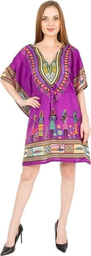 African Kaftan Short Dress Women Caftan Beach Boho Maxi Dashiki Hippie Purple - Picture 8 of 10