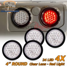 4 Round 24-led Clear Lens Brake Stop Running Lamp Red Tail Lights Trailer Truck