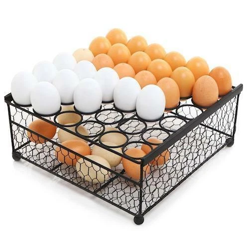 2-Tier Country Rustic Black Chicken Wire 36 Eggs Display Tray & Storage Basket - Image 2 of 4