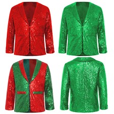 Kids Unisex Shiny Sequins Lapel Jacket Blazer Xmas Christmas Prince Costumes