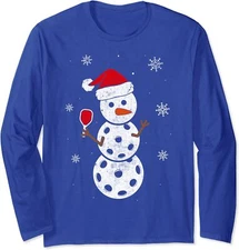Santa Hat Snowman For Xmas Funny Pickleball Christmas Long Sleeve T-Shirt