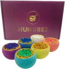 Bath Bombs Sea Salt by HUNDREZ- Multicolor Set of 6 Relaxing Bath Bombs