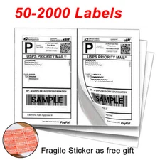 50-2000 Premium 8.5"x5.5" Half Sheet Shipping Labels Self Adhesive 2 Per Sheet