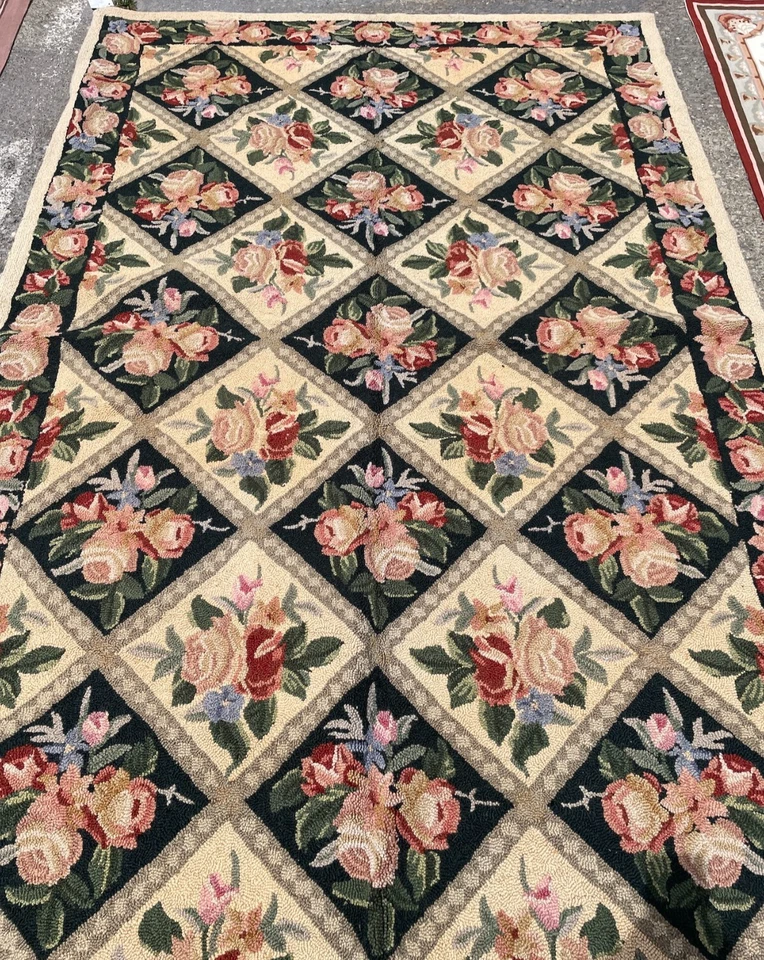 Alfombra tejida a mano única con diseño de rosa, 5,3' x 8,3' Foto 2 de 4