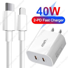Dual Port 40W USB-C Adapter PD Fast Wall Charger For iPhone 14/13/12/11 Pro Max