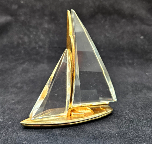Crystal Brass Sailboat Miniture Boat Decoration Nautical Boats Enthuthiast - Afbeelding 1 van 17