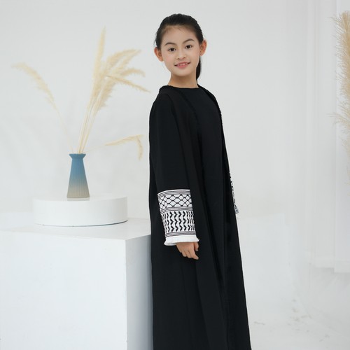 Muslim Open Embroidery Kaftan Kids Girls Maxi Dress Dubai Abaya Cardigan Kimono - Picture 11 of 53