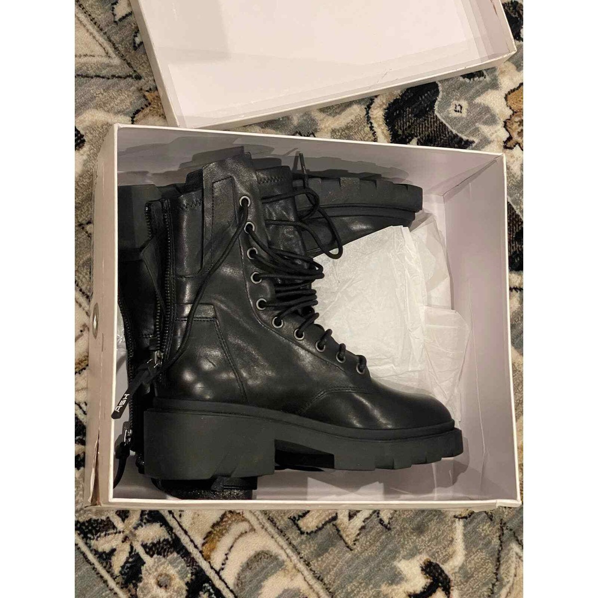 ASH Madness Block Heel Combat Boots Black Size 39 NWT | eBay
