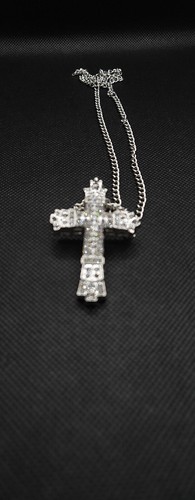 Fashion Jewelry Silver Rhinestone Stainless Steel Cross Pendant And Necklace24" - Picture 9 of 10