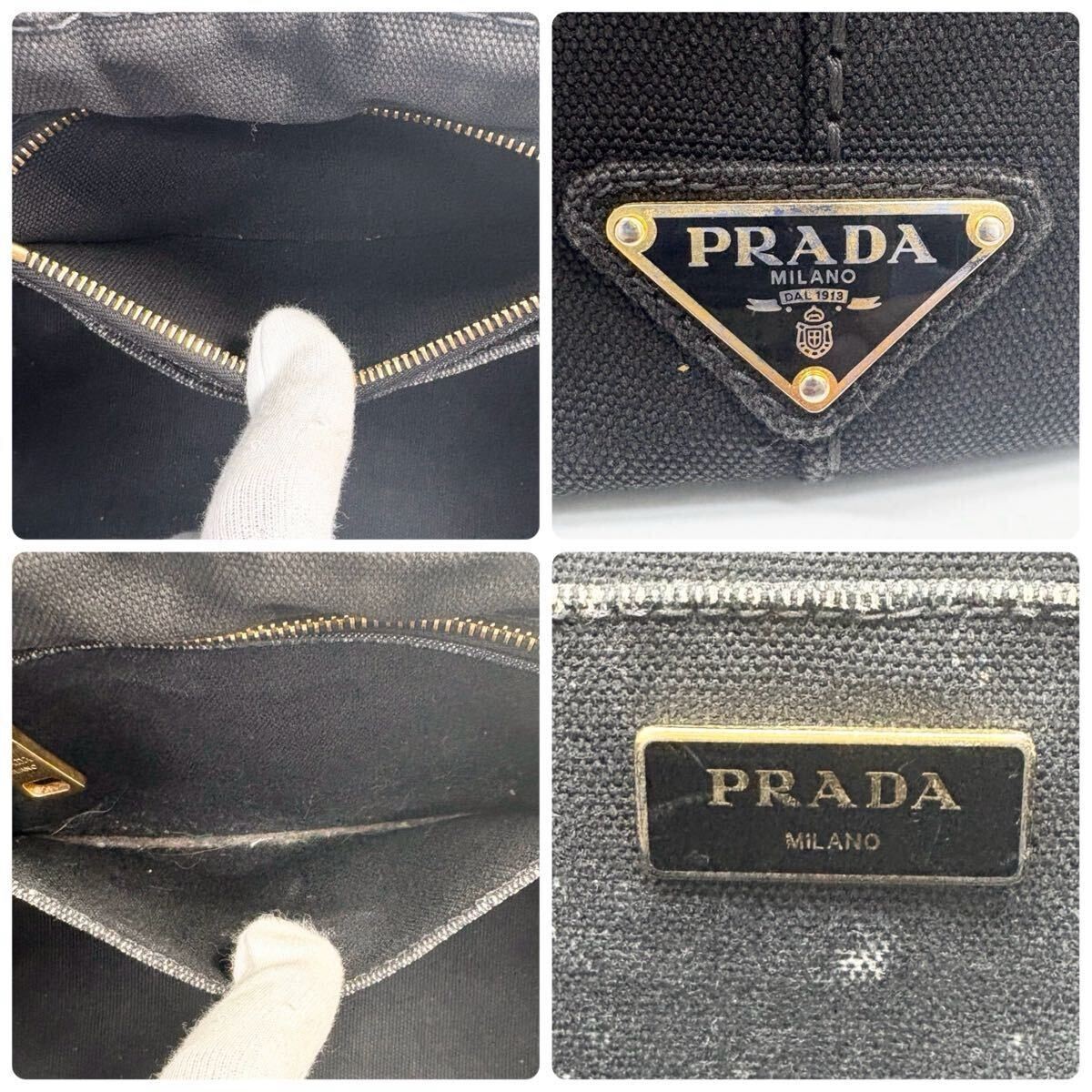 Prada Canapa Mini Tote Bag Canvas Triangle Plate Beige Vintage Authentic thumbnail 8