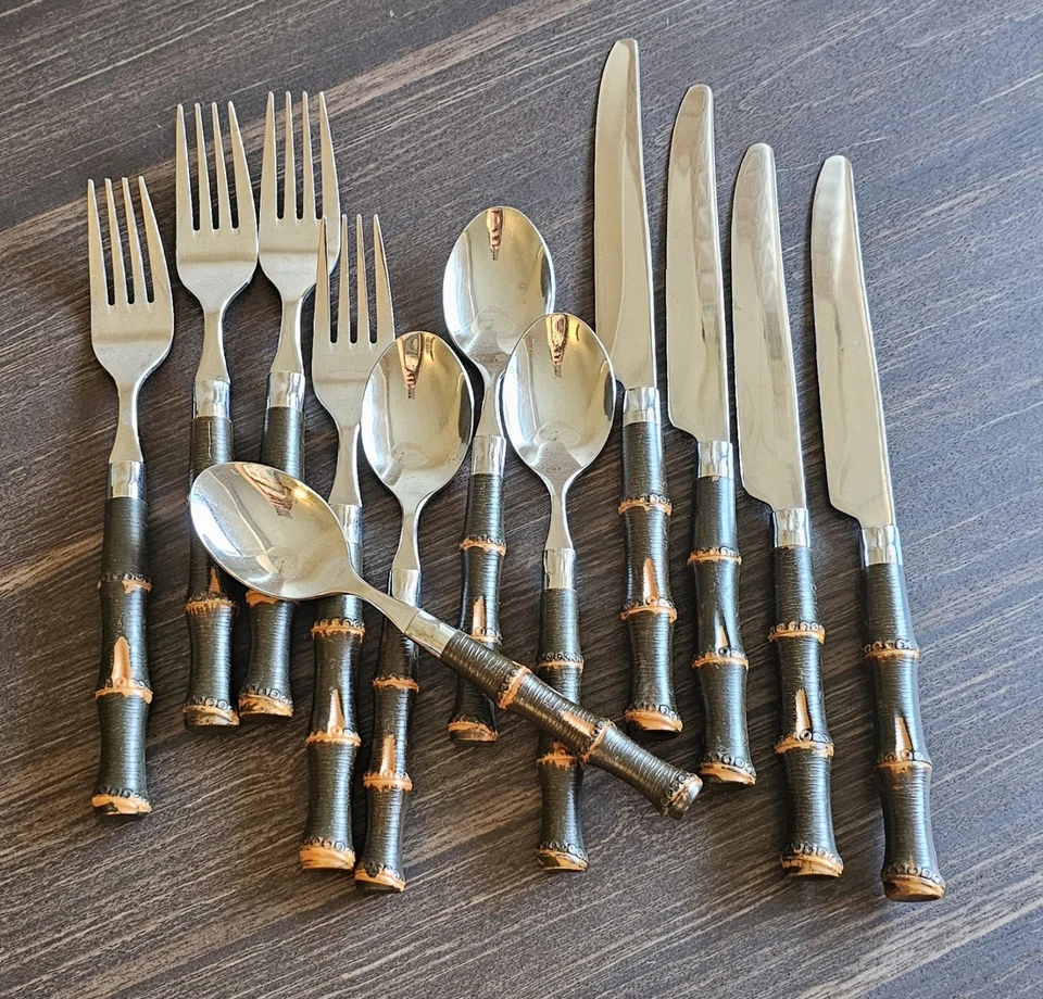 Набор сервировок из 4 предметов столовое серебро бамбук нержавеющая сталь - Изображение 2 из 4