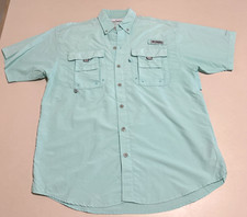 Columbia PFG Shirt Mens Small Mint Green Omni-Shade Vented Fishing Short Sleeve