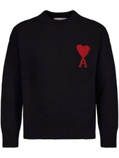 AMI Paris Logo Black Wool Ami De Coeur Crewneck Sweater - Size M - RRP$930