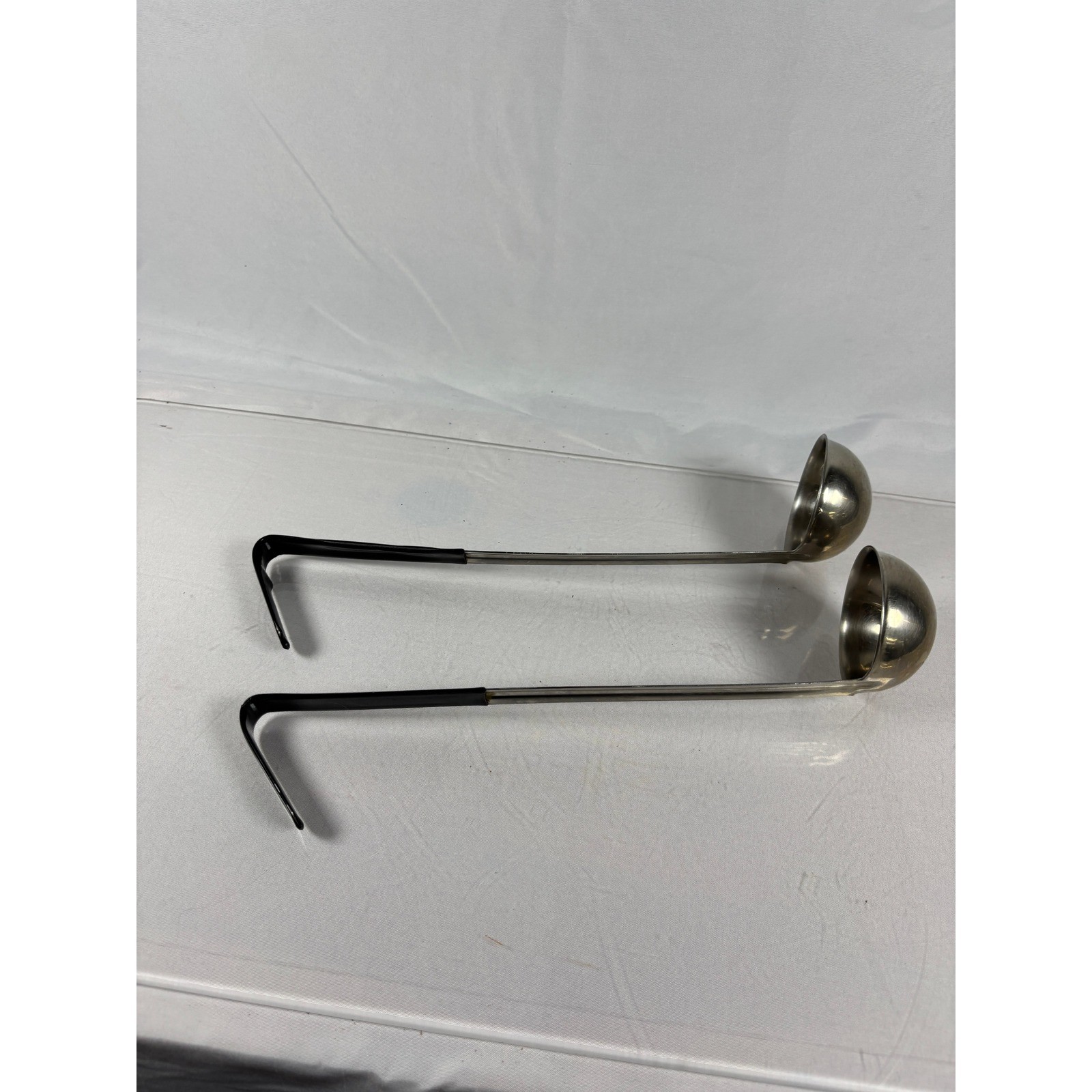Set of 2 Stainless Steel 2 oz Portion Ladles 59ml Hooked Handle Black Grip