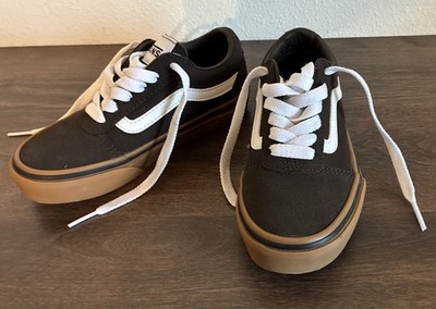 Vans Kids Old Skool Dark Brown White Low Top Sneakers Gum Bottom Size 12
