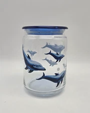 Blue Dolphins Glass Lidded Storage Apothecary Candy Trinket Jar