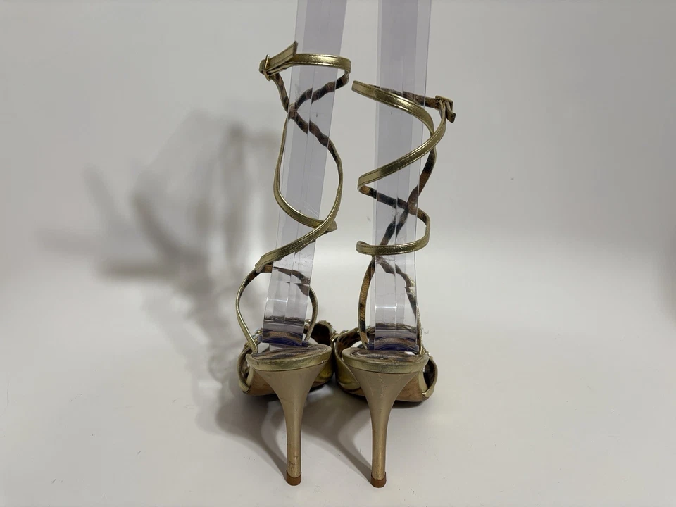 Sandalia Tacones De Colección Roberto Cavalli Dorados con Cordones 39 Foto 3 de 4