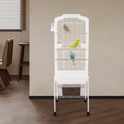 Large Iron Bird Cage with 4 Brake Casters and Shelf,  Breeding Cage for Parrots