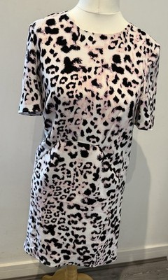 Whistles Meghan Fur Brushed Animal Print Shift Dress Size 8 Relaxed Fit