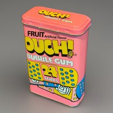 Vintage 1990's OUCH! Fruit Bubble Gum PINK TIN - Sealed NOS!