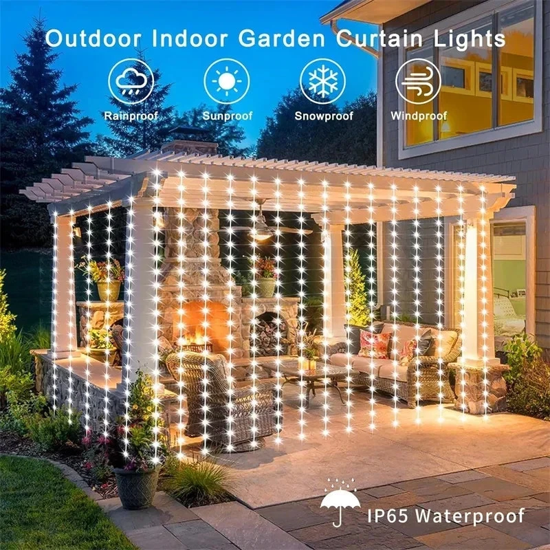Waterproof Solar LED Fairy String Net Mesh Curtain Lights Outdoor Xams Decor - Image 4 of 4
