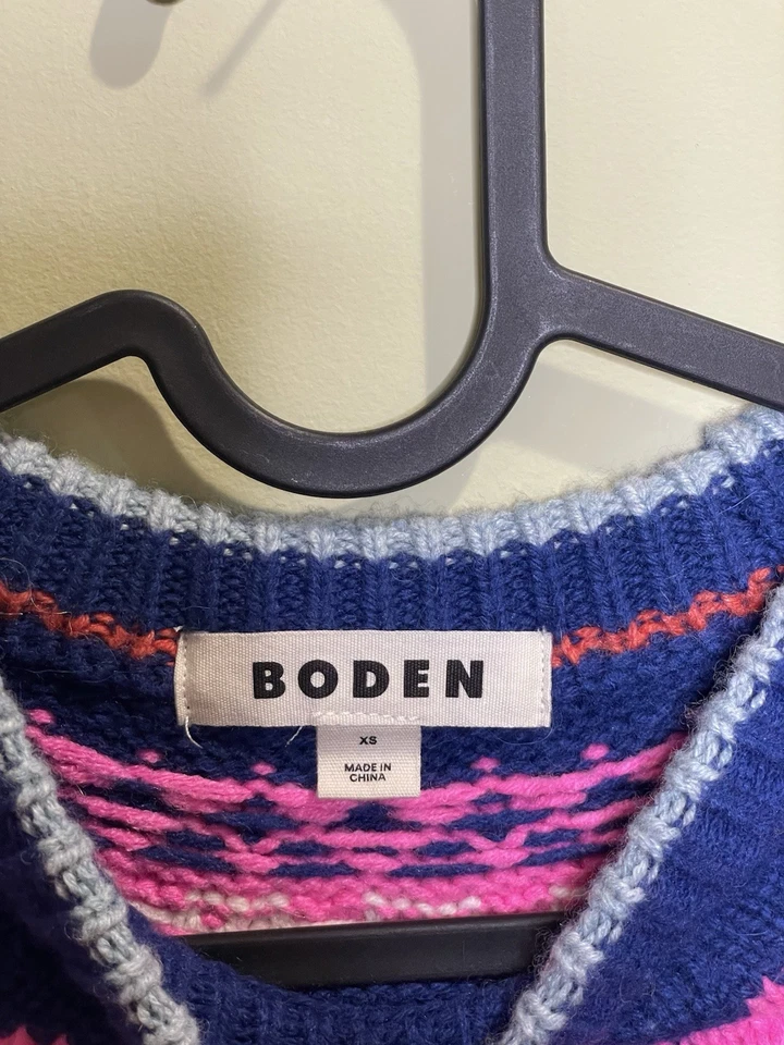 Suéter Boden XS Fair Isle Azul Multicolor Mezcla de Lana Cuello Redondo Tejido Nórdico Foto 3 de 4
