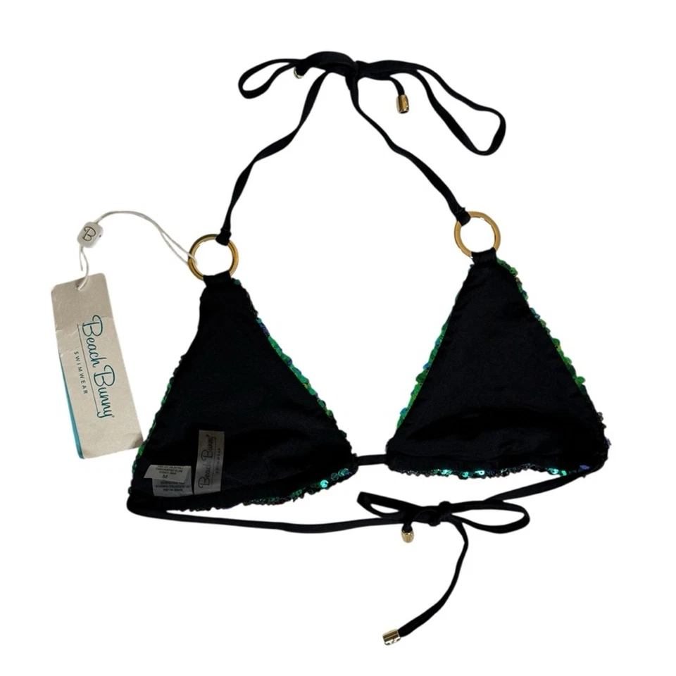 Traje de baño bikini triángulo Beach Bunny Sirens Song verde lentejuelas para mujer mediano Foto 2 de 4