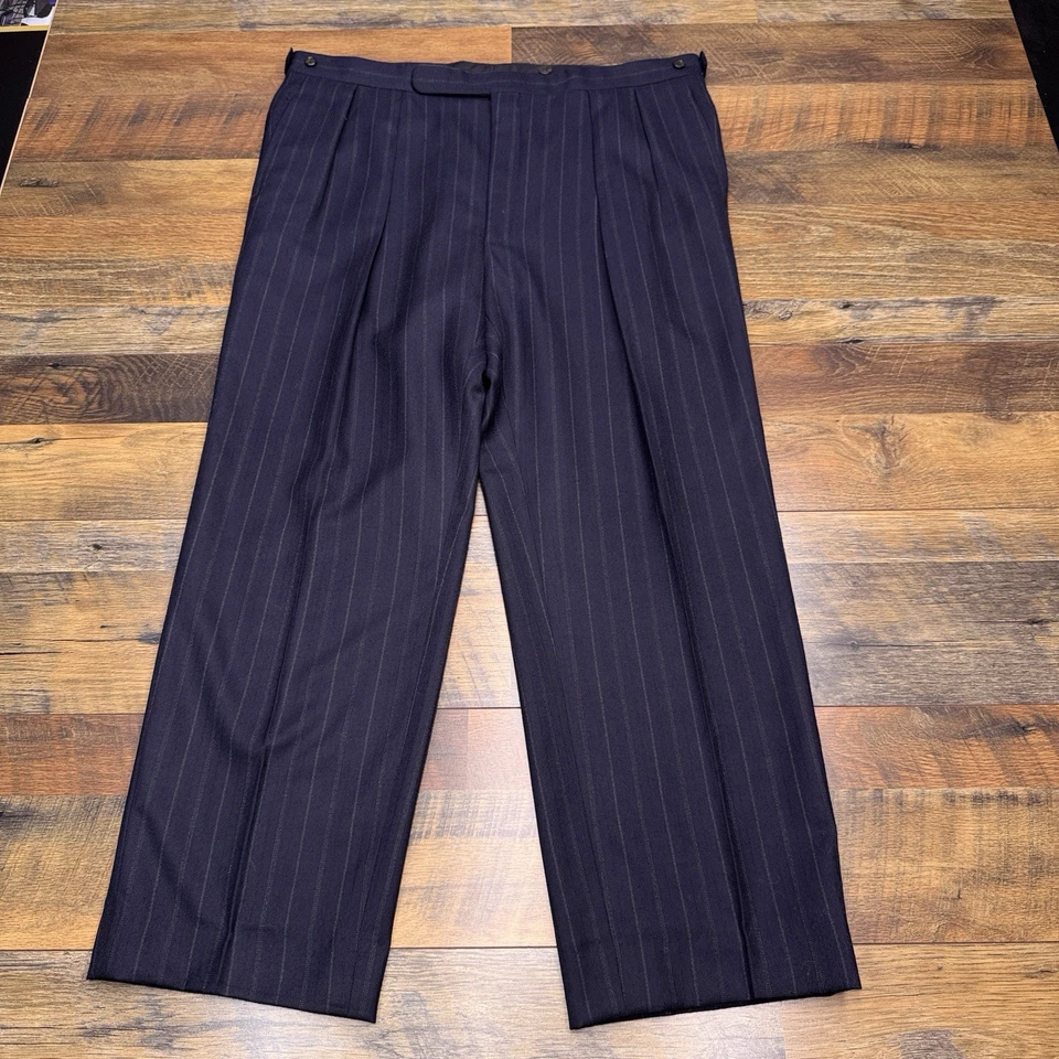 Polo Ralph Lauren Dress Pants Mens 44R Blue Pinstripe Pleated - Image 2 of 4