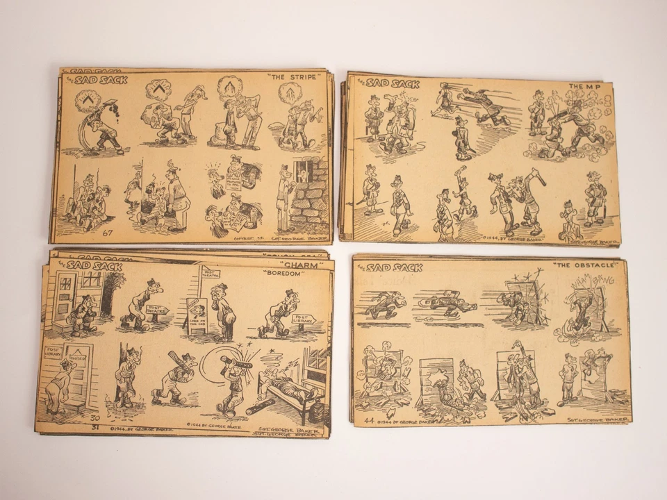 Gran Lote de 107 Tiras Cómicas SAD SACK Segunda Guerra Mundial 1944 Ejército Periódico Recortes Foto 4 de 4