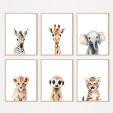 Safari Nursery Wall Art Decor Set of 6 Baby Animal Wall Art Kids Canvas Wall ...