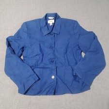 Talbots Women's Size 6 Blue Irish Linen Button Front Blazer Jacket Pockets Lined