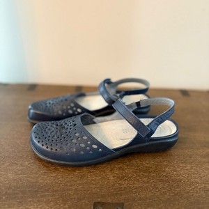 Naot Navy Blue Leather Laser Cut Mary Jane Sandals Womens 37 US 6 Made in Israel