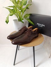 PRADA MILANO BROGUE LEATHER LACE UP MEN DERBY BOOTS BROWN
