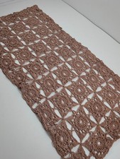 Vintage Handmade Crochet Lace Table Runner Topper Pale Pink/Tan 24"