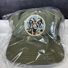 Vintage Made In USA Snapback Hat / Cap Mesh Bighorn Sheep Hunt Ram Army Green