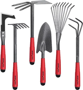 6-Piece Garden Tool Set, Heavy Duty Gardening Hand Tools with Trowel, Rakes, Cul