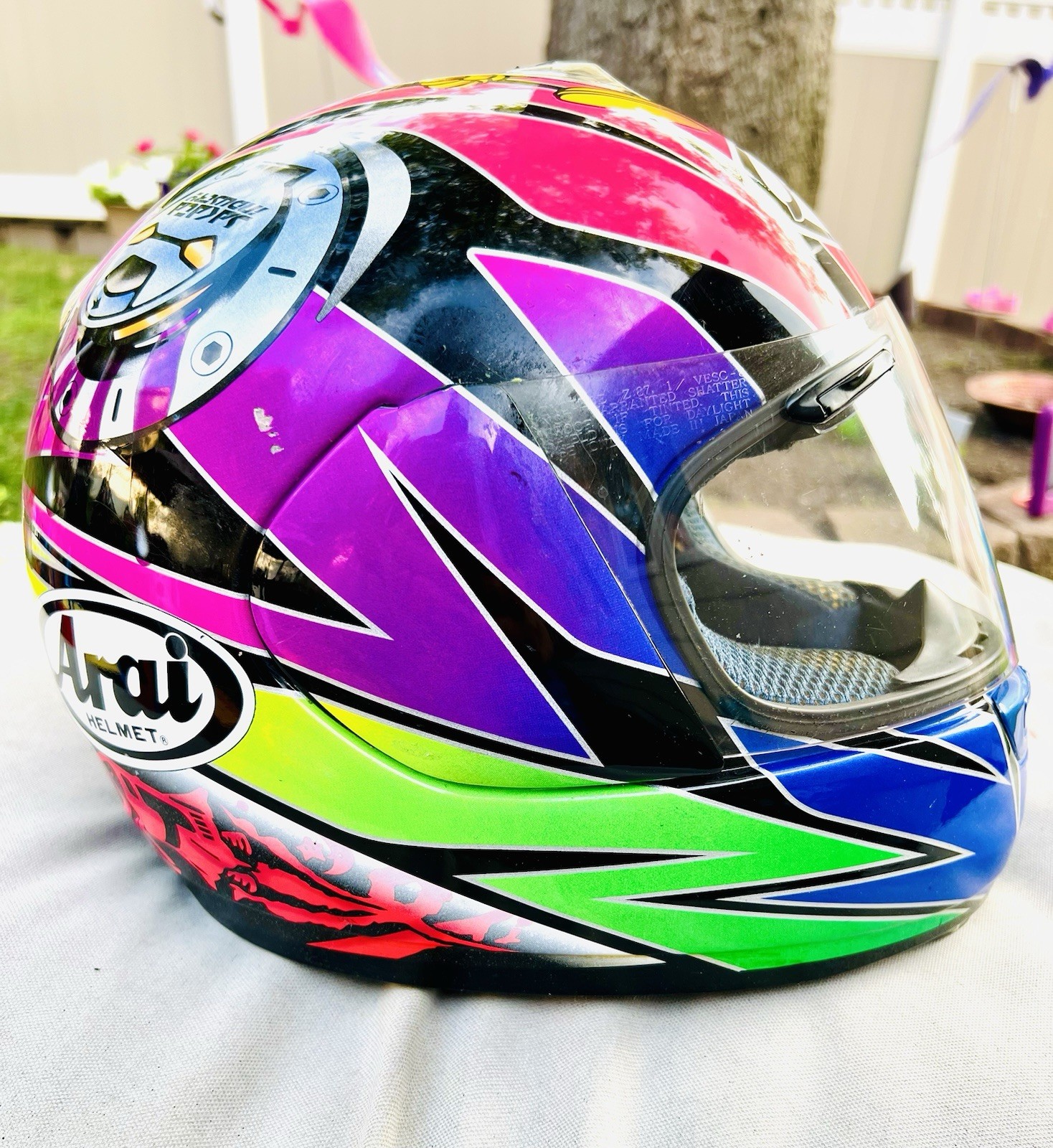 Vintage 1999 Arai Quantum/e “Bomb” Full Face Helmet/Clear Visor/Size Large
